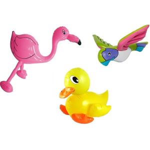 3x Opblaasbare decoratie papegaai eendje en flamingo