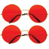 2x stuks Hippie Flower Power Sixties ronde glazen zonnebril rood