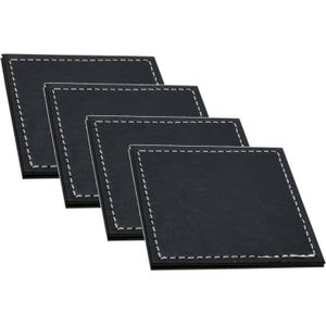 H&S Collection Onderzetters voor glazen - 8x - zwart - kunstleder - 10 x 10 cm