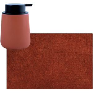 MSV badkamer droogloop mat/tapijt - 40 x 60 cm - met zelfde kleur zeeppompje 300 ml - terracotta