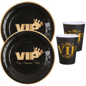 VIP feest wegwerp servies set - 20x bordjes / 20x bekers - zwart/goud