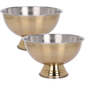 2x Goud/zilveren RVS serveerchalen op voet 39 x 24 cm