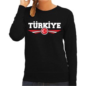 Turkije / Turkiye landen trui met Turkse vlag zwart voor dames