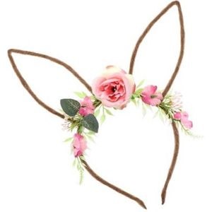 Chaks Verkleed diadeem paashaas/bunny oren - met bloemen - roze - one size