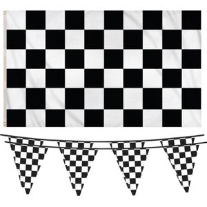 Finish/racing thema feestartikelen pakket 3-delig vlaggen geblokt zwart/wit