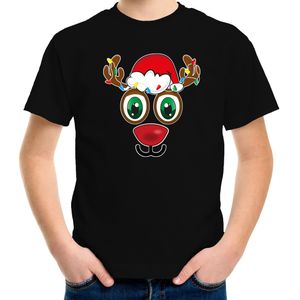Bellatio Decorations kerst t-shirt voor kinderen - Rudolf gezicht - rendier - zwart
