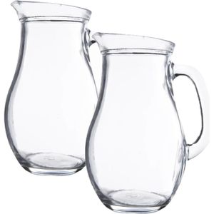 2x stuks karaffen/schenkkannen 1 liter van glas bol model - Waterkannen - Sapkannen