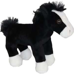 Cornelissen pluche knuffeldier paardje - zwart - 19 cm - boerderijdieren - Paarden knuffels