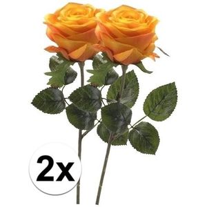 2 x Kunstbloemen steelbloem geel/oranje roos Simone 45 cm
