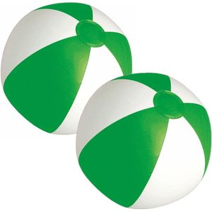 2x stuks opblaasbare zwembad strandballen plastic groen/wit 28 cm