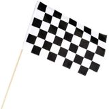 2x Finish zwaai handvlag autoracing wit/zwart geblokt 30 x 45 cm