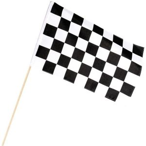 2x Finish zwaai handvlag autoracing wit/zwart geblokt 30 x 45 cm