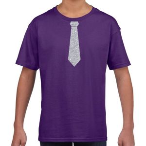 Paars t-shirt met zilveren stropdas voor kinderen