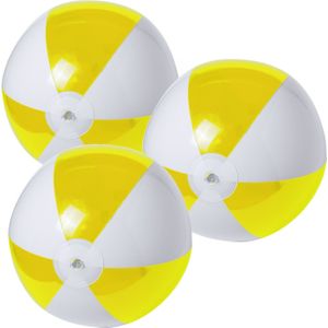 6x stuks opblaasbare strandballen plastic geel/wit 28 cm