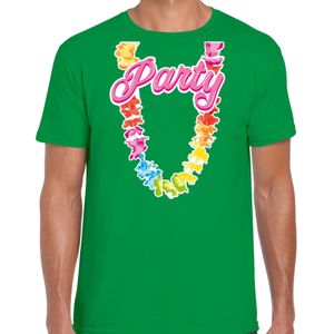 Bellatio Decorations Tropical party T-shirt voor heren - bloemenkrans - groen - carnaval/themafeest