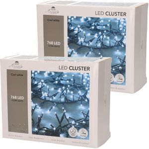 Set van 2x stuks clusterverlichting helder wit buiten 768 lampjes met timer kerstverlichting