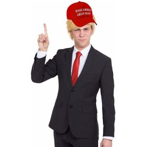 Make America great again / Donald Trump carnaval pet volwassenen met blonde pruik en stropdas rood
