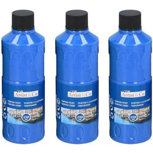 4x Blauwe acrylverf / temperaverf fles 250 ml hobby/knutsel verf
