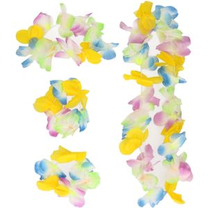 Boland Hawaii krans/slinger set - Tropische/zomerse kleuren mix blauw - Hoofd en hals slingers