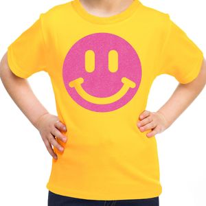 Bellatio Decorations Verkleed T-shirt voor meisjes - smiley - geel - carnaval - feestkleding kind