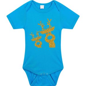 Bellatio Decorations kerst baby romper - blauw/goud glitter dier