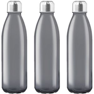 3x Stuks glazen waterfles/drinkfles zwart transparant met Rvs dop 500 ml