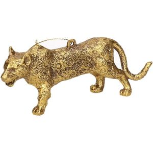 1x Kersthangers figuurtjes luipaard goud 12,5 cm