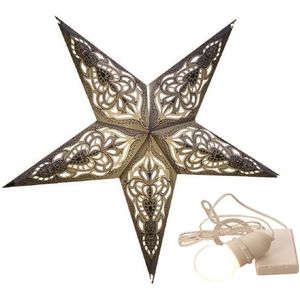 Decoratie kerstster - wit/zilver - 60 cm - papier -incl. verlichting - verlichte kerstster