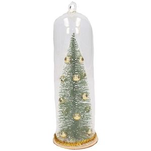 Kerst hangdecoratie glazen stolp met groen/gouden kerstboom 22 cm