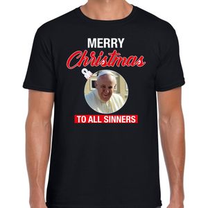 Paus Merry Christmas sinners fout Kerstshirt zwart voor heren