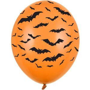 6x Mat oranje ballonnen met zwarte vleermuis print 30 cm Halloween feest/party versiering
