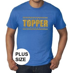 Toppers Grote maten blauw Topper t-shirt gouden glitter letters heren
