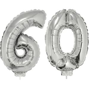 60 jaar leeftijd feestartikelen/versiering cijfer ballonnen op stokje van 41 cm