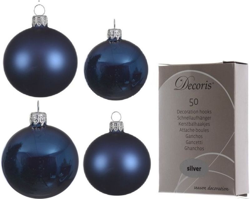 Glazen kerstballen pakket donkerblauw glans/mat 38x stuks 4 en 6 cm