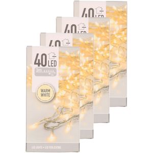 Set van 4x stuks kerstverlichting transparant snoer met 40 lampjes warm wit 300 cm