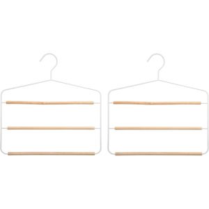Set van 2x stuks luxe kledinghanger/broekhanger voor 3 broeken wit 35 x 36 cm