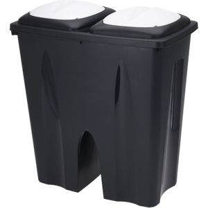 Afvalscheiding prullenbak - 50L - gerecycled kunststof - zwart
