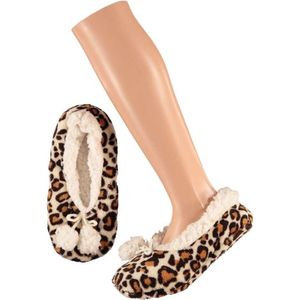 Bruine ballerina dames pantoffels/sloffen met luipaardprint maat 37-39