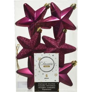 6x stuks kunststof sterren kersthangers framboos roze (magnolia) 7 cm
