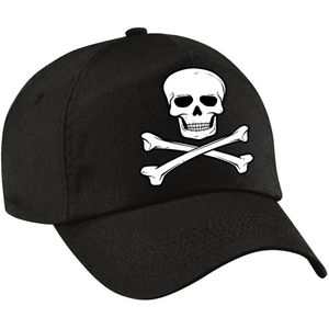Carnaval verkleed piraten pet / cap doodskop zwart voor meisjes en jongens
