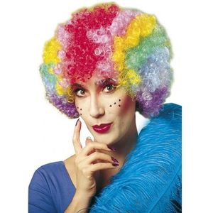 Clownspruik gekruld multikleuren voor dames