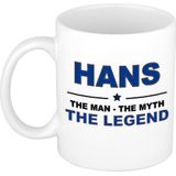 Naam cadeau mok/ beker Hans The man, The myth the legend 300 ml