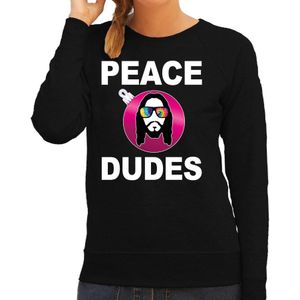Zwarte Kersttrui / Kerstkleding peace dudes voor dames met social media kerstbal