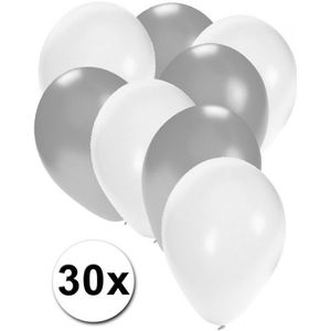 Witte en zilvere ballonnen 30 stuks