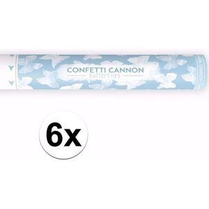 6x Confetti kanon bruiloft vlinders wit 40 cm
