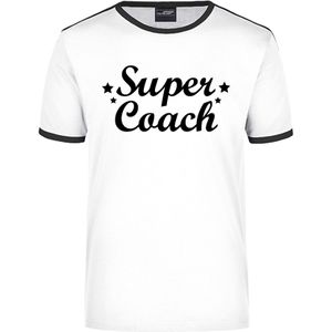 Super coach cadeau ringer t-shirt wit met zwarte randjes voor heren - Einde schooljaar/verjaardag cadeau