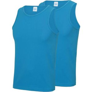 Multipack 2x Maat S - Sportkleding sneldrogende mouwloze shirts blauw voor mannen/heren