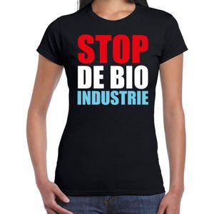 Stop de bio industrie protest / betoging shirt zwart voor dames