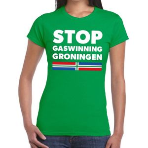 Protest t-shirt Stop gaswinning Groningen groen voor dames