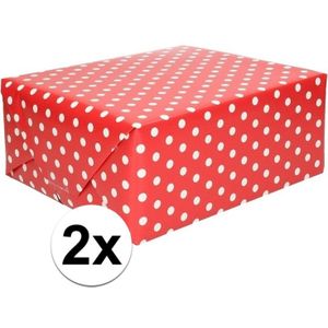 2x Rood cadeaupapier met witte stip 70 x 200 cm